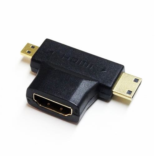 HDMI 2-in-1 T Adapter - HDMI Female to Mini HDMI Male and Micro HDMI Male Adapter