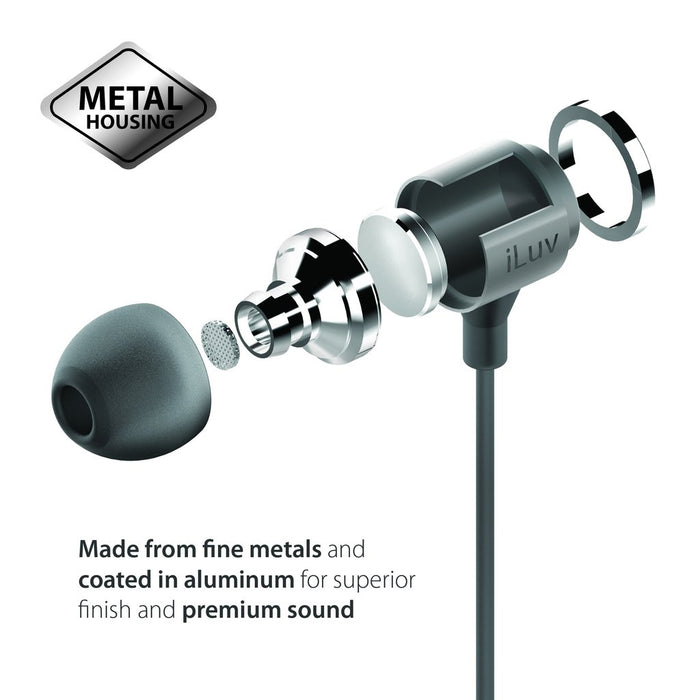 iLuv - Premium Metal Forge High Performance Earphones with Microphone, Silver
