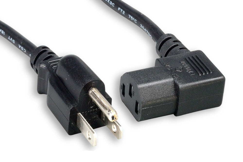 AC Power Cord Right Angle, 5-15P to C13 R-A, Black, 10 Ft.