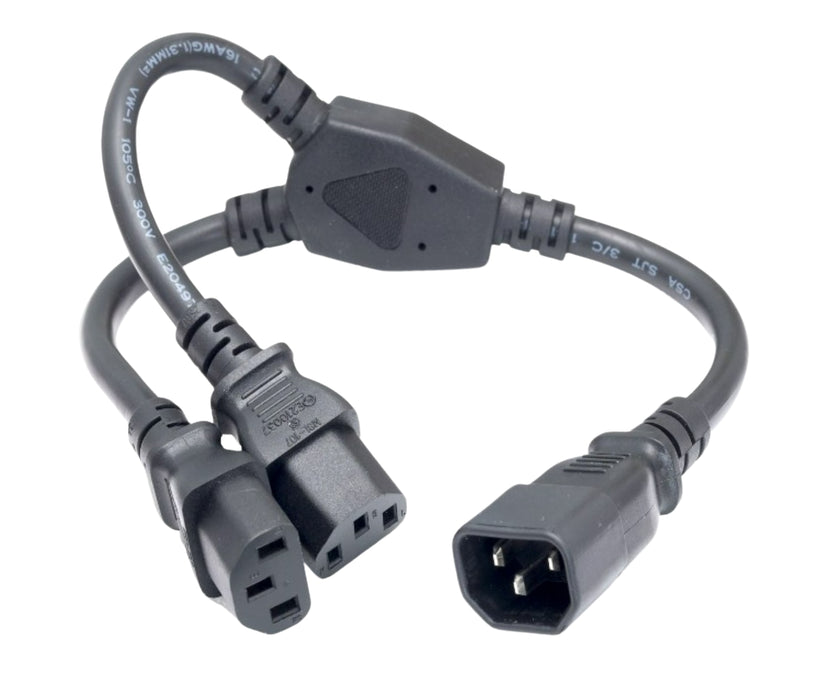 16AWG 1-to-2 Power Cord Extension/Splitter, C14 to C13 X 2, 14 inch