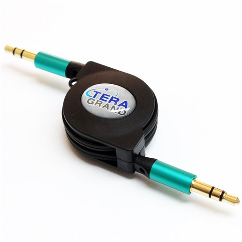 3.5 mm Male to Male Stereo Retractable Audio Cable with Aluminum housing, Green 2.9 Ft.