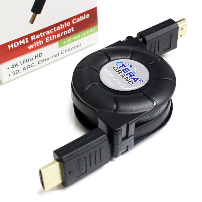Tera Grand Premium High Speed HDMI Retractable Cable, 4.25 feet - Supports 4K UHD Ultra HD Ethernet 1.4 Blu ray Playstation Xbox