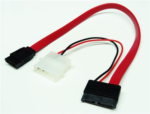 Slimline SATA III Male to SATA III Data & 4-Pin Molex Power Adapter Cable (For Slimline DVD Drives), 12"