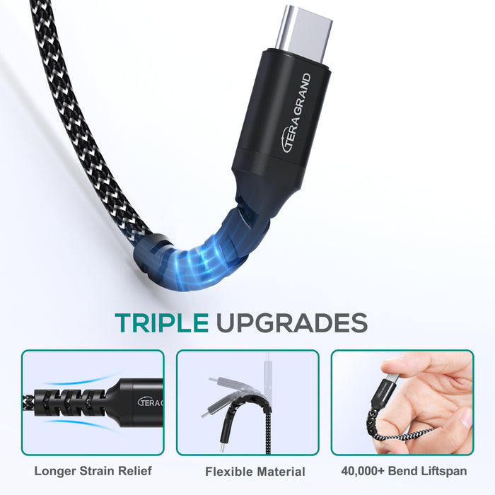 USB 2.0 USB-C to A Braided Cable with Aluminum Housings, Black/White 6'