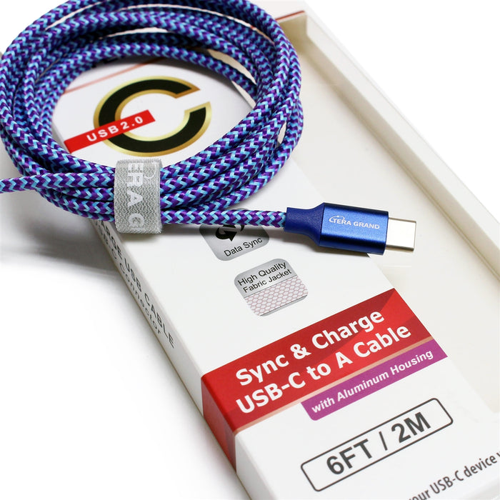USB 2.0 USB-C to A Braided Cable with Aluminum Housings, Purple/Blue 6'
