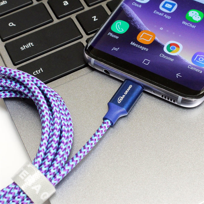 USB 2.0 USB-C to A Braided Cable with Aluminum Housings, Purple/Blue 6'