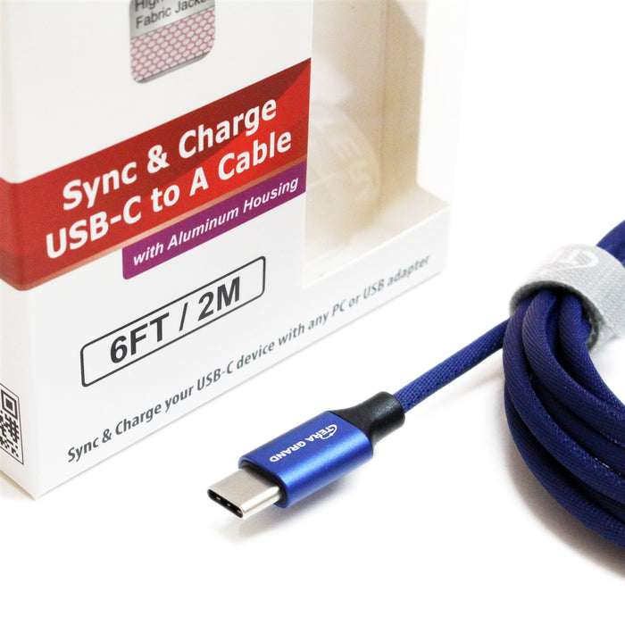 USB 2.0 USB-C to A Fabric Jacket Cable with Aluminum Housings, 6' Blue