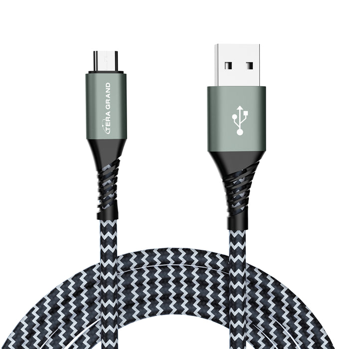 USB 2.0 A to Micro USB Braided Cable, 6' Black/White