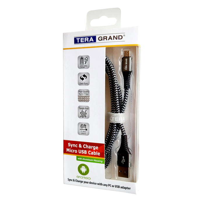 USB 2.0 A to Micro USB Braided Cable, 6' Black/White