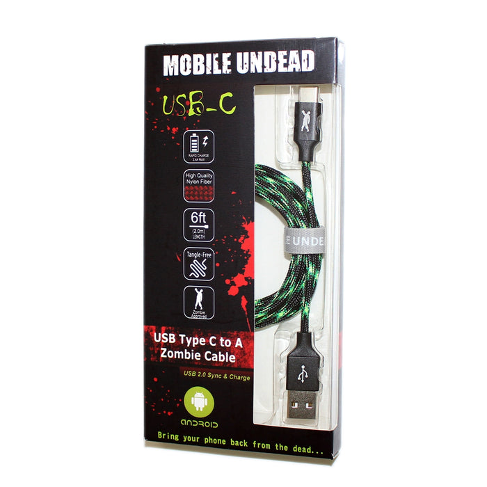 Mobile Undead - High Speed USB 2.0 USB-C to A Sync and Charge Zombie Cable, 6 Ft.