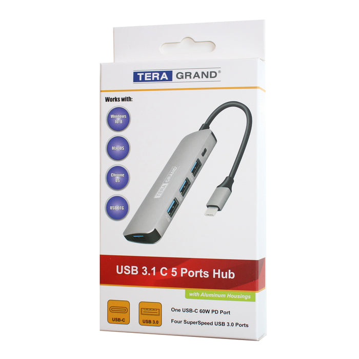 USB 3.1 USB-C 5 Ports Hub, 4 USB 3.0 5Gbps Ports and 1 USB-C PD Port, —  Tera Grand
