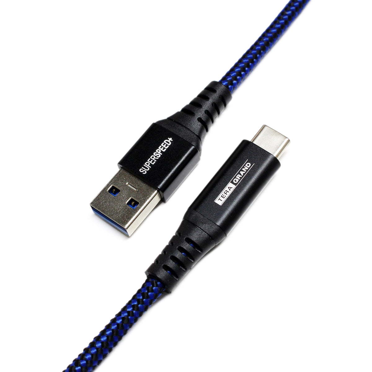 USB 3.1 Gen 2 C to A Braided with Aluminum Housing, 10 Gbps, 3 ft. Black/Blue — Tera Grand