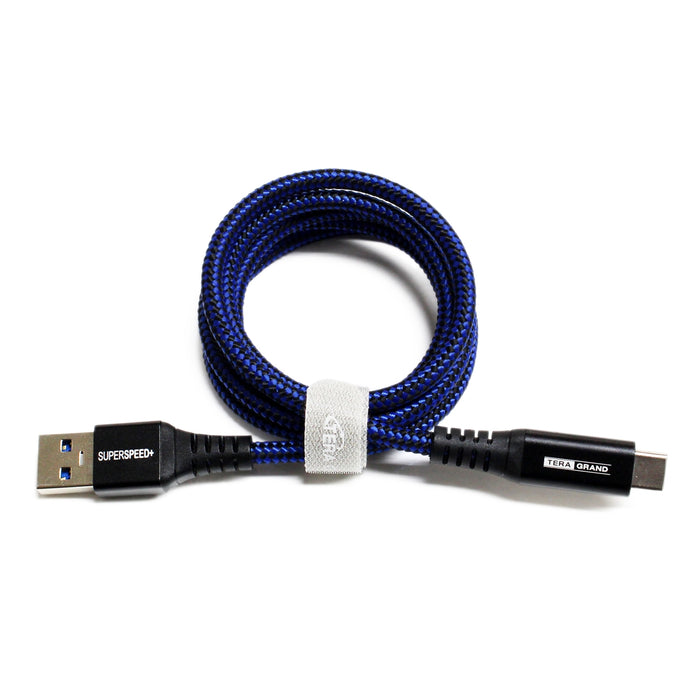 USB 3.1 Gen 2 C to A Braided Cable with Aluminum Housing, 10 Gbps, 3 ft.  Black/Blue — Tera Grand