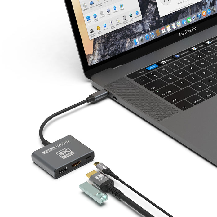 USB 3.2 USB-C to 8K HDMI + USB 3.2 A Female + USB-C PD3.0 100W MultiPort Adapter