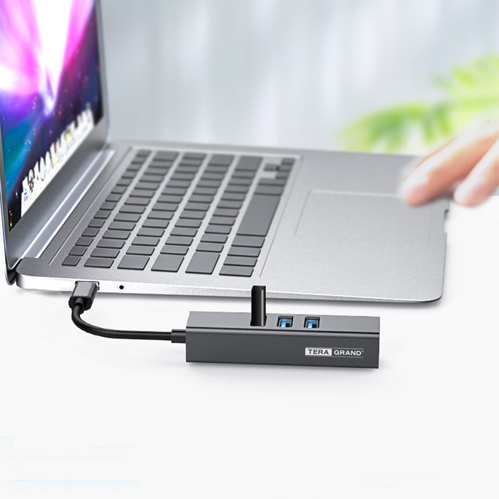 USB 3.1 USB-C to Gigabit Ethernet Adapter with 3 USB 3.0 Ports, Gray
